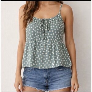 Abercrombie & Fitch Sage Green Polka Dot Tie Front Bodysuit Large Womens